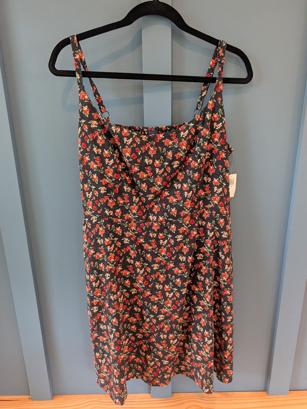 Old Navy Blue Dress with Red Floral Print